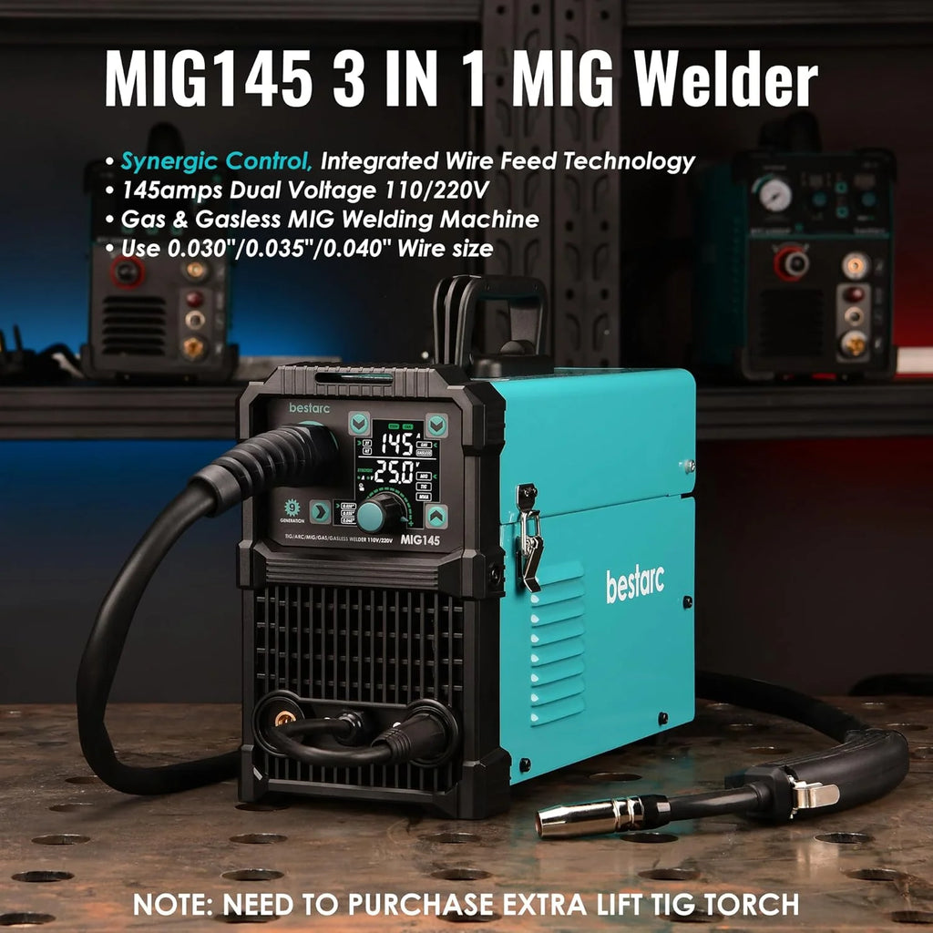 bestarc 145A 3-in-1 MIG Welder, 110V/220V - MIG145-9GEN-110/220V, MIG145-1122