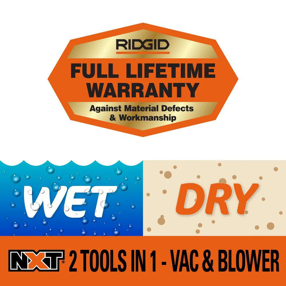 RIDGID 16 Gallon 6.5 Peak HP NXT Wet/Dry Shop Vacuum With Detachable Blower - HD1600