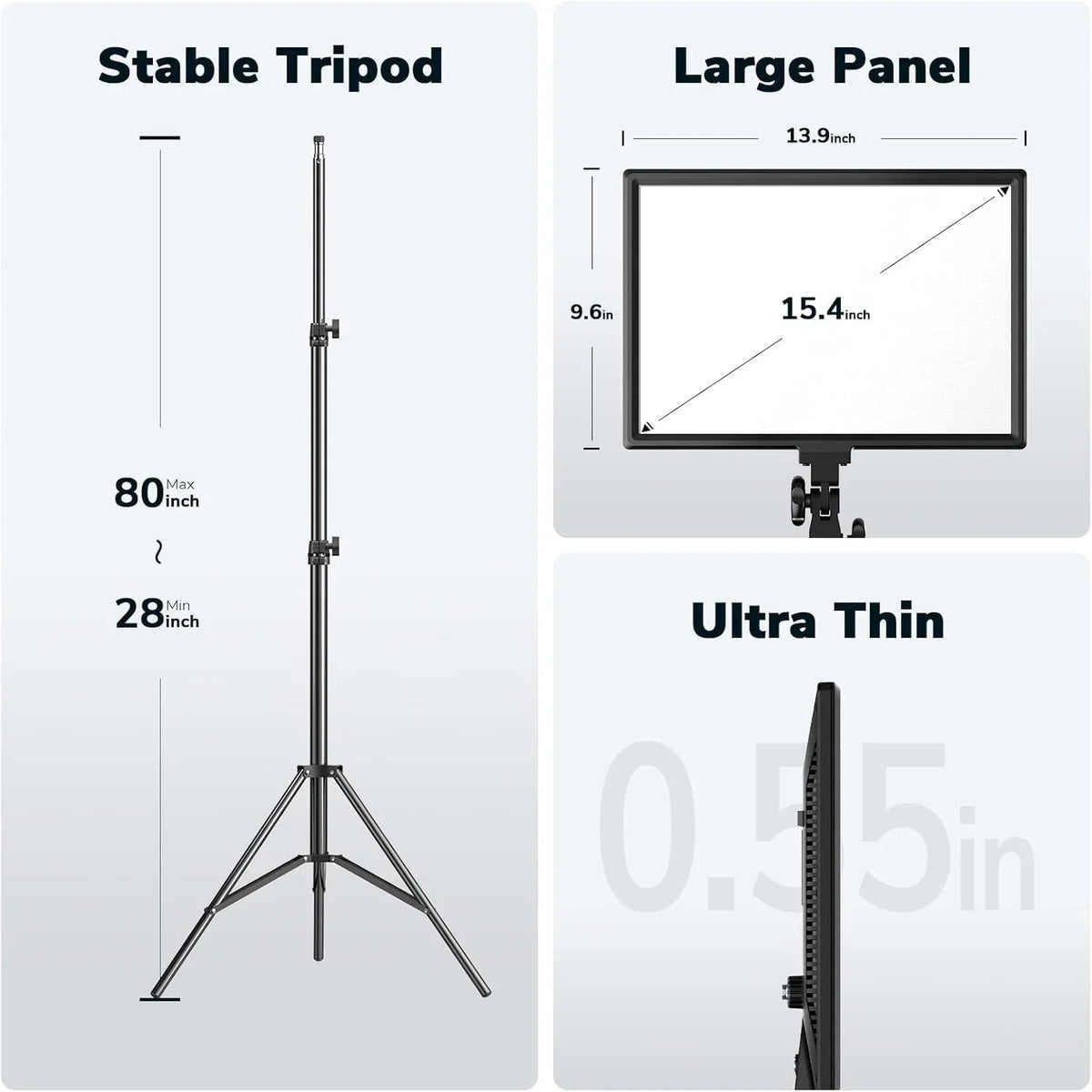 LED Video Light Panels, 15.4 in, 2 Pack, 45W, 3000K-8000K Bi-Color - D50