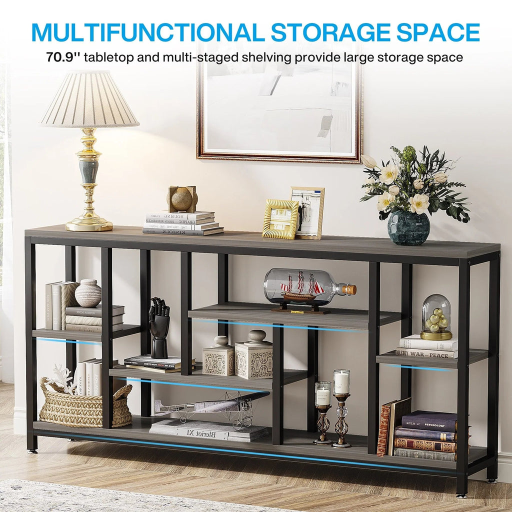 3-Tier Console Sofa Table With Storage, 70.9 Inch