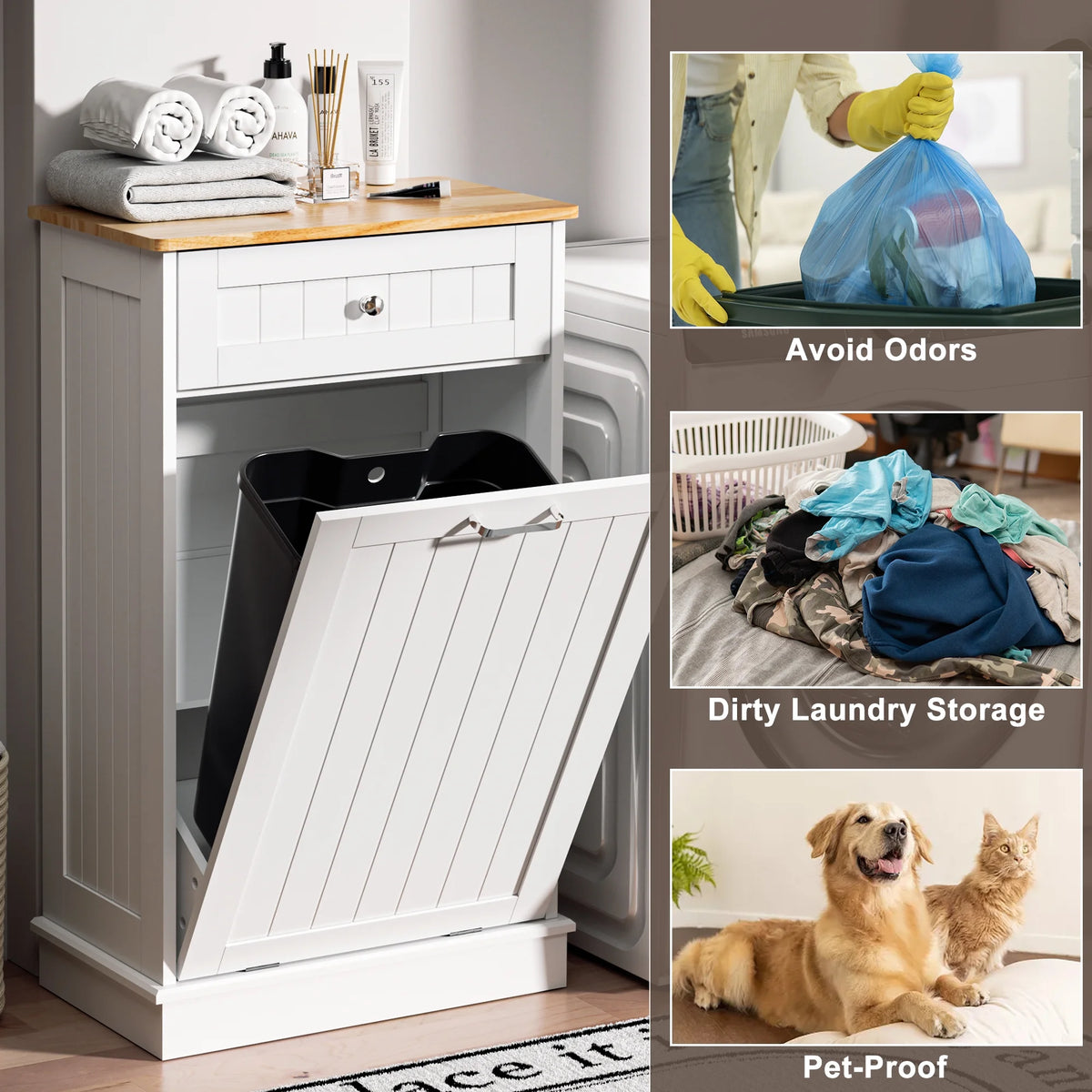 HARIPUL Single Tilt-Out Trash Cabinet For 13 Gallon Waste Bin, White