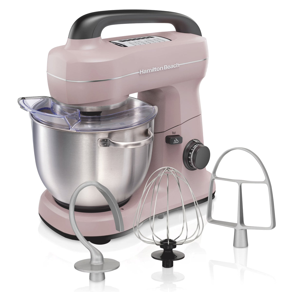 Hamilton Beach 4 Quart 7-Speed Tilt-Head Stand Mixer With Dough Hook, Whisk And Flat Beater - Black