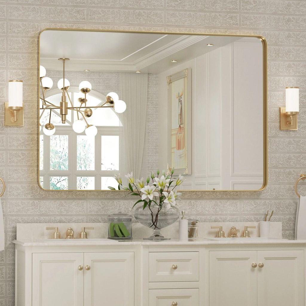 Framed Wall Vanity Mirror With Rounded Corners, 1 Piece