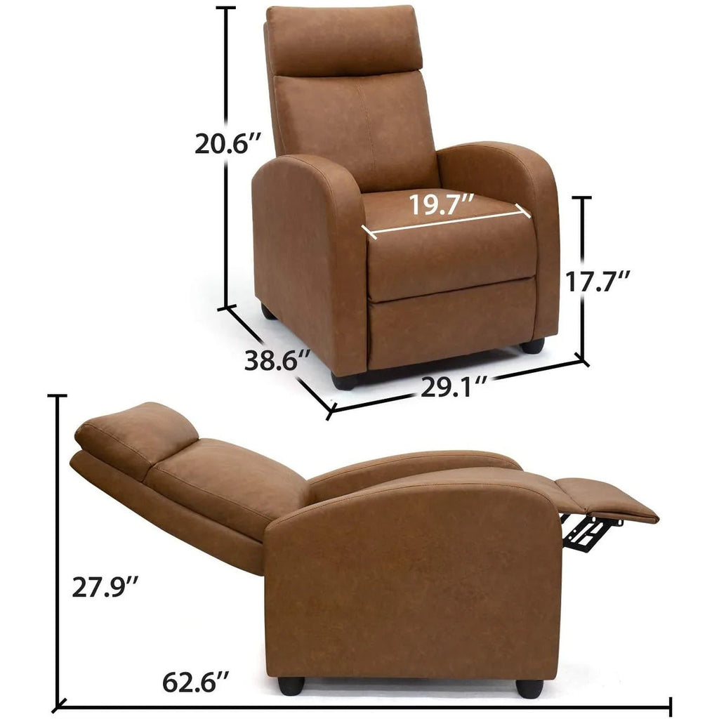 PU Leather Recliner Chair, 27.6 x 35.8 x 38.6 in, 3 Reclining Positions