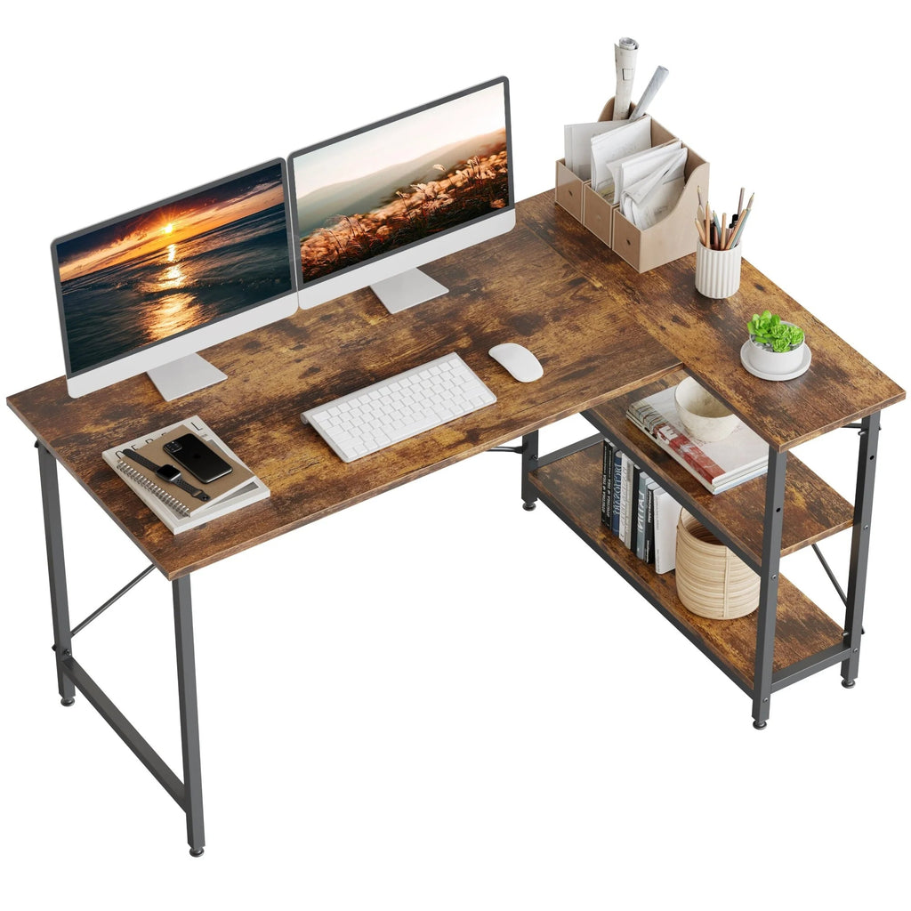 Small L-Shaped Computer Desk With Reversible Storage Shelves - 55-Inch / 47-Inch