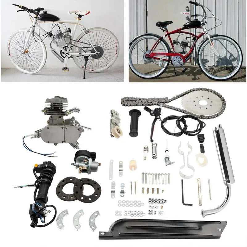 80cc 2-Stroke Bicycle Motor Kit For 26-Inch Wheels - Silver White