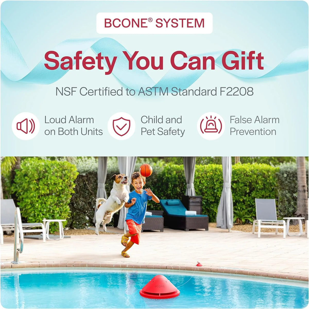 Lifebuoy BCONE Floating Pool Alarm, Red And White, ASTM F2208 Certified - BC006-Sy-M.US
