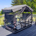 Purple Leaf 4-Person Outdoor Glider Bench Set With Glass Table, 6.1 Feet x 7.3 Feet x 3.7 Feet