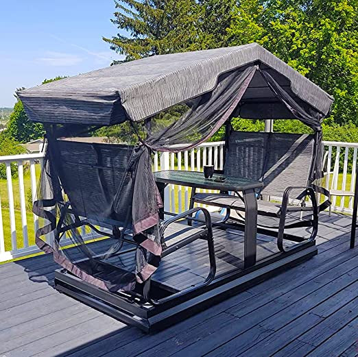 Purple Leaf 4-Person Outdoor Glider Bench Set With Glass Table, 6.1 Feet x 7.3 Feet x 3.7 Feet
