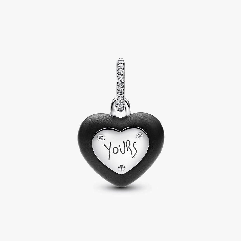 Matte Black Ceramic Heart Padlock Dangle Charm