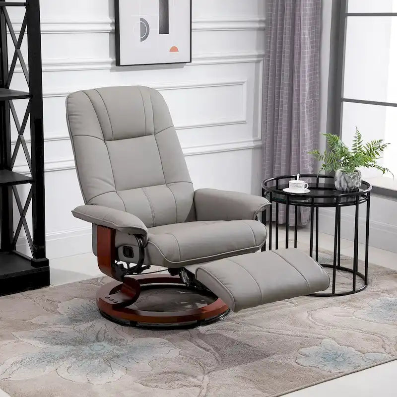 HomCom Faux Leather Manual Swivel Recliner Chair With Extendable Footrest