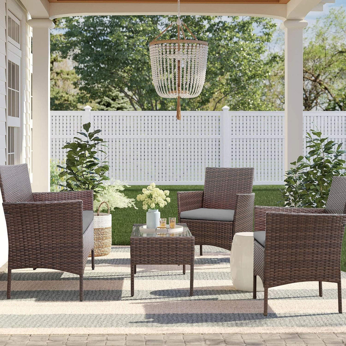 4-Piece Patio Rattan Wicker Furniture Set - T-LCRF834M18