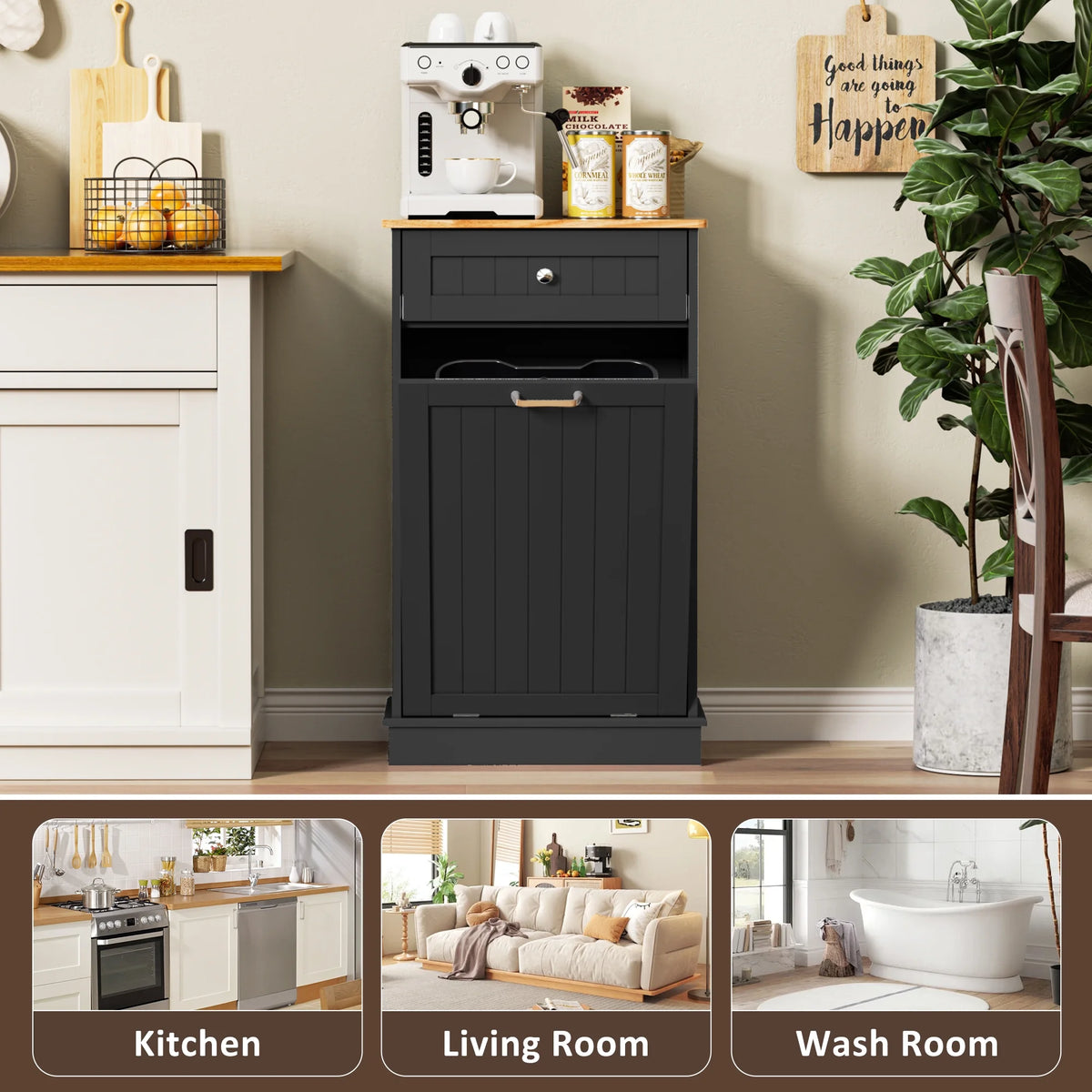 HARIPUL Single Tilt-Out Trash Cabinet For 13 Gallon Waste Bin, White