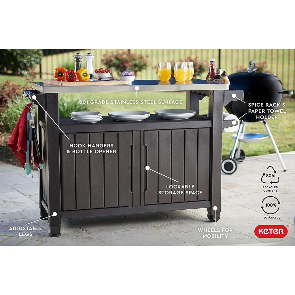 Keter Outdoor Kitchen Rolling Bar Cart, Brown, 78 Gallon - Unity XL