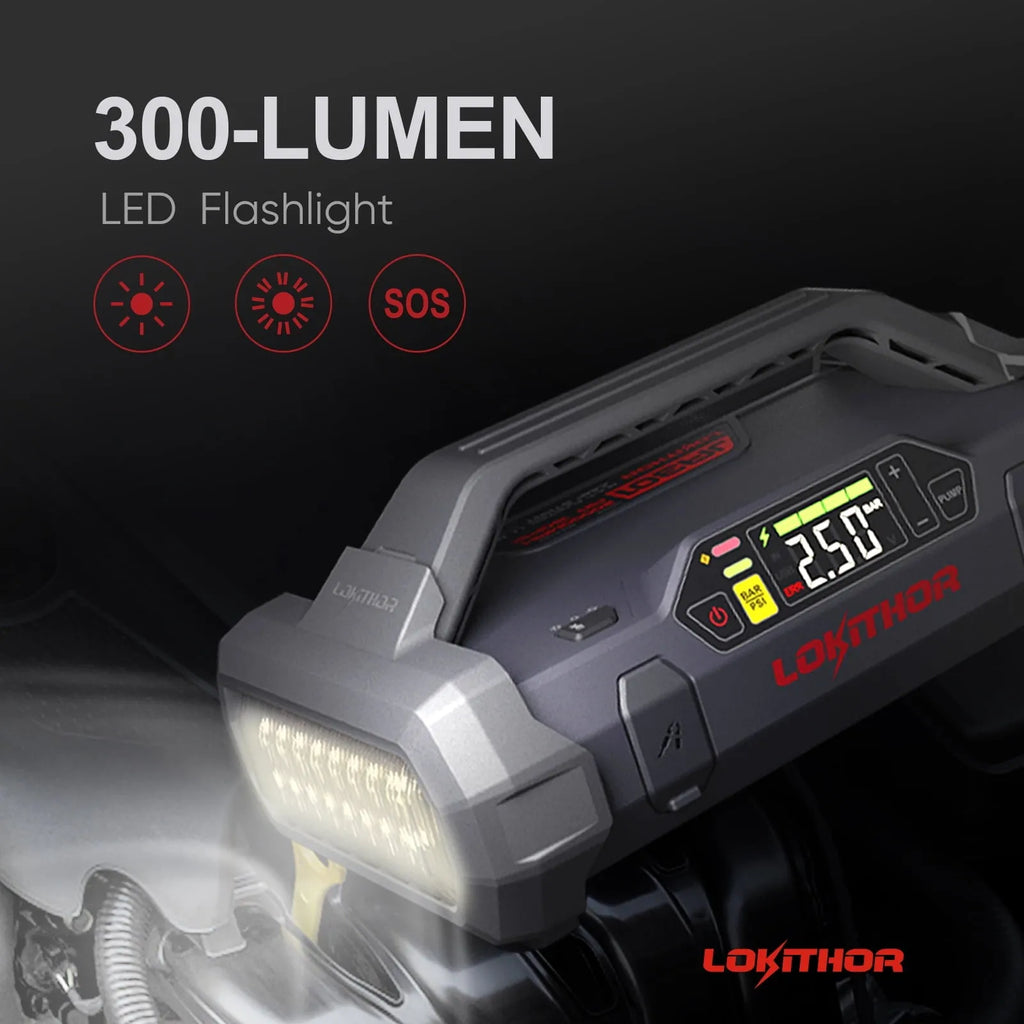 LOKITHOR 2000A 20000mAh 12V Jump Starter With 150 PSI Air Compressor - JA301