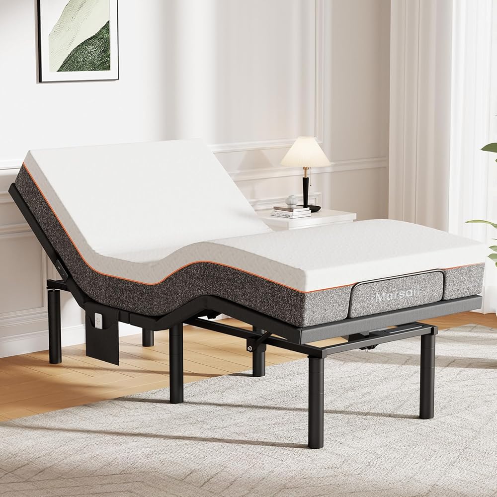 Marsail Twin XL Adjustable Bed Frame With 10-Inch Gel Memory Foam Mattress - MS01