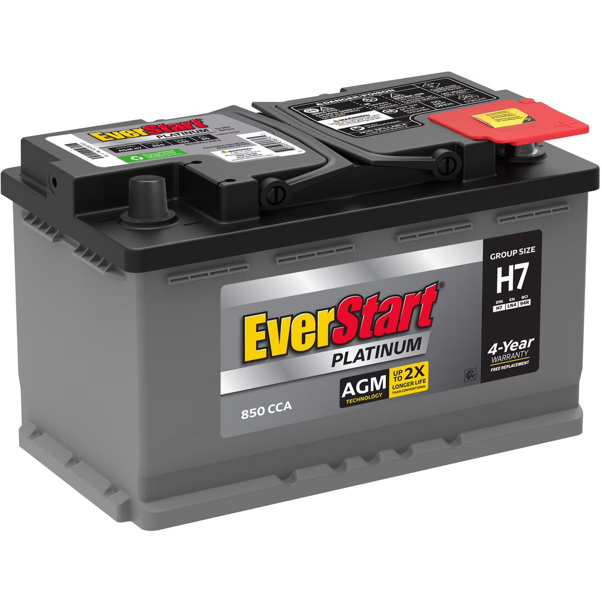 EverStart Platinum AGM Automotive Battery, Group Size H7 / LN4 / 94R, 12 Volt, 850 CCA