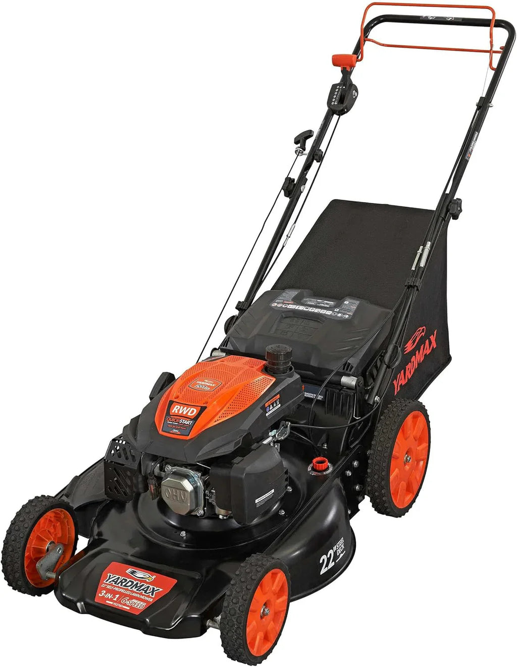 YARDMAX 22 in 201cc 6-Speed CVT RWD 3-in-1 Self-Propelled Lawn Mower, Black - YG2760