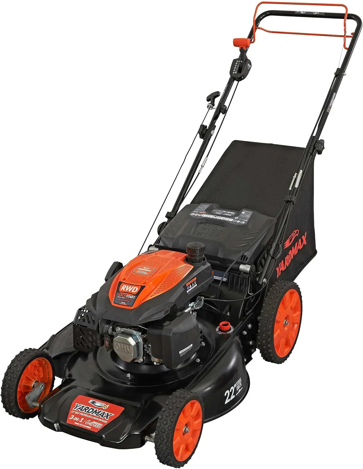 YARDMAX 22 in 201cc 6-Speed CVT RWD 3-in-1 Self-Propelled Lawn Mower, Black - YG2760