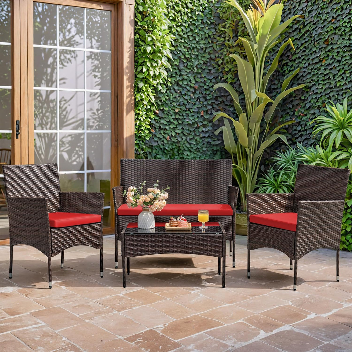 4-Piece Patio Rattan Wicker Furniture Set - T-LCRF834M18