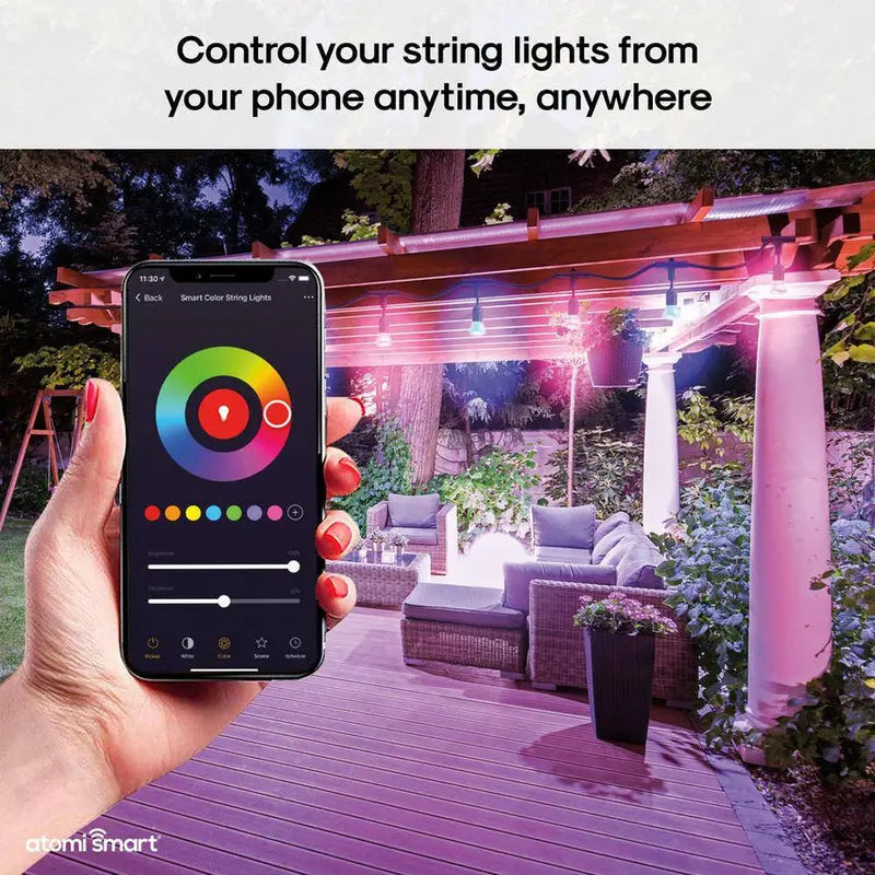 Atomi Smart WiFi Color String Lights, 24-Foot, 12 LED Bulbs - AT1326
