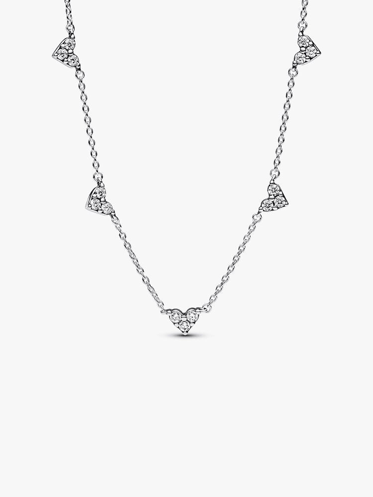 Triple Stone Heart Station Chain Necklace