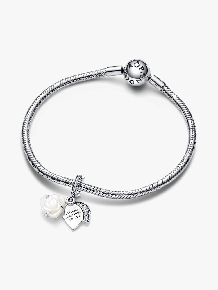 White Rose in Bloom Double Dangle Charm