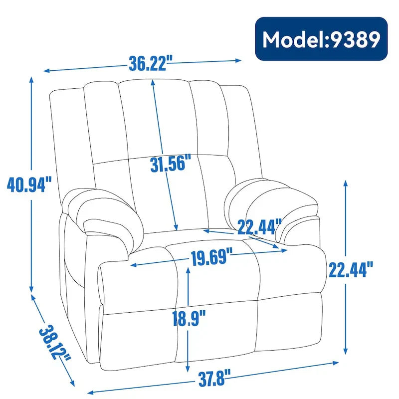 Lazy Boy Oversized Fabric Swivel Rocking Manual Recliner Chair, 37.8L*38.2W*41H, 155 Degrees