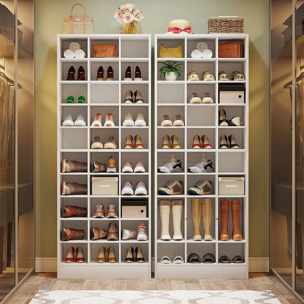 10-Tier Tall Shoe Cabinet, 30-Pair White Engineered Wood Shoe Storage Rack