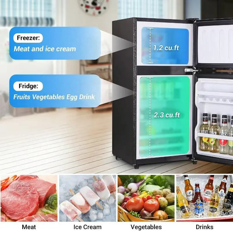 OOTDAY Compact Refrigerator With Freezer 3.5 Cu Ft Silver 16.7 x 17.5 x 34.2 inches - FLS-80-SILVER
