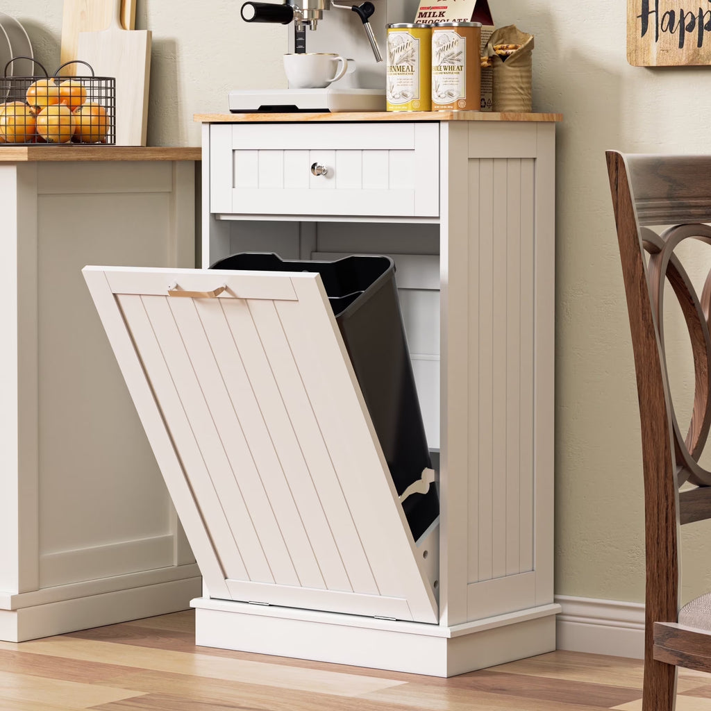 HARIPUL Single Tilt-Out Trash Cabinet For 13 Gallon Waste Bin, White