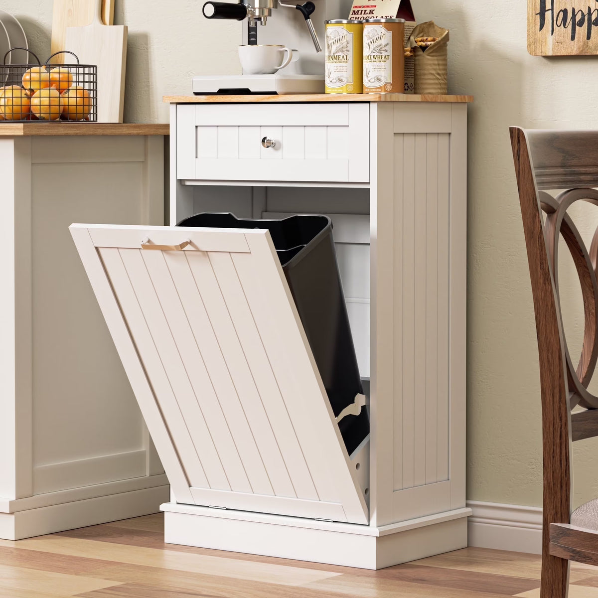 HARIPUL Single Tilt-Out Trash Cabinet For 13 Gallon Waste Bin, White