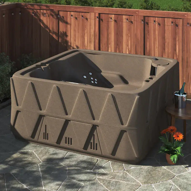 4-Person Square Plug-And-Play Hot Tub With Ozonator, 20 Stainless Steel Jets, LED Waterfall, 110V