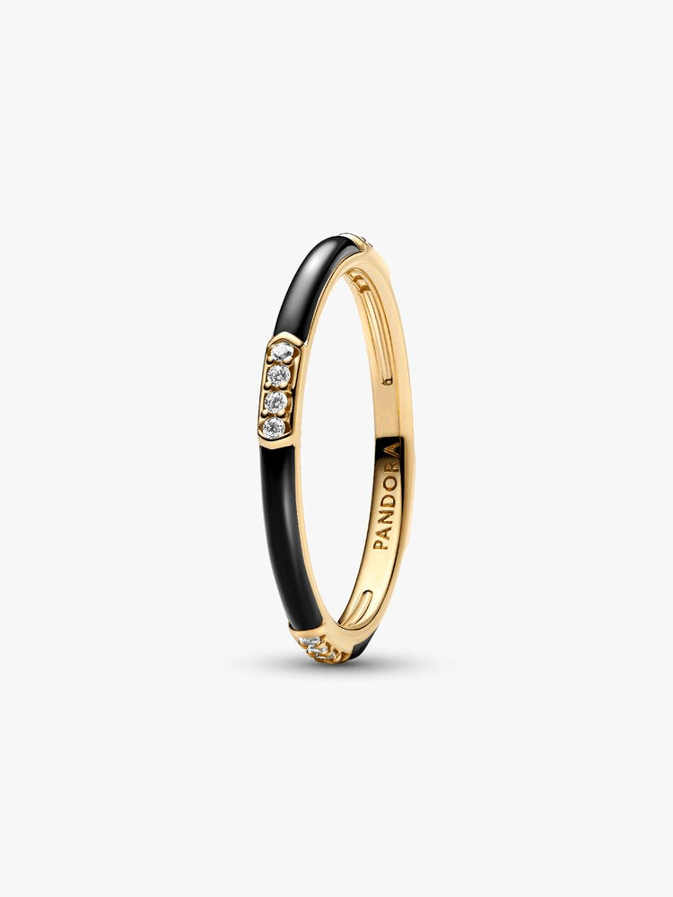 Black Enamel & Stones Ring