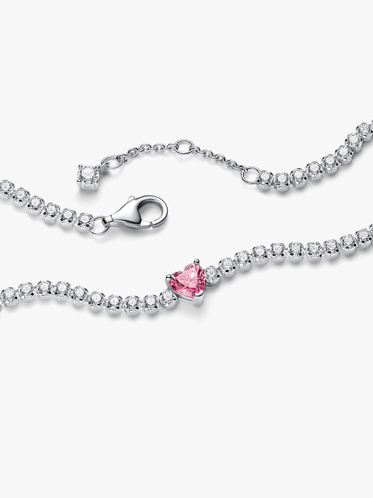 Pink Sparkling Heart Tennis Bracelet