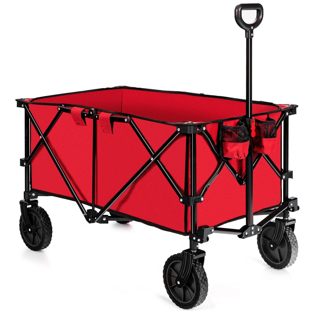 Collapsible Folding Utility Wagon Cart With 7.5 Cu. Ft. Capacity And Adjustable Handle