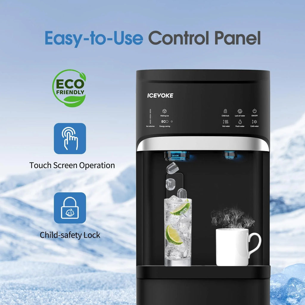 ICEVOKE Self-Cleaning Bottom-Load Water Dispenser With Ice Maker, 5 Gallon, Black
