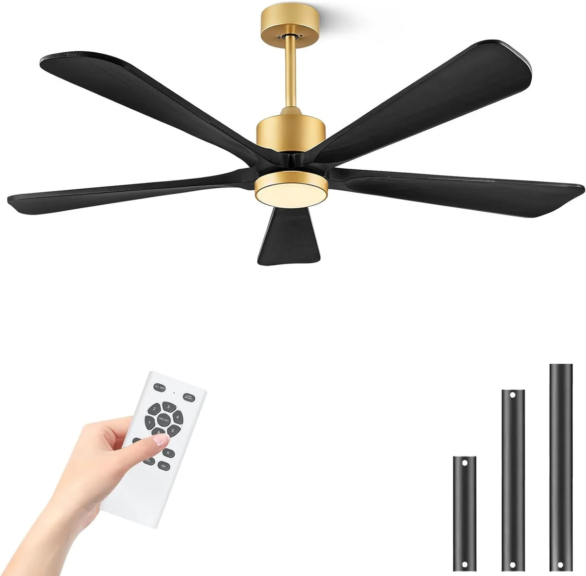 BOOSANT 60 inch Ceiling Fan With LED Light, 5 Solid Wood Blades, 6 Speeds, Deep Brown - 8727