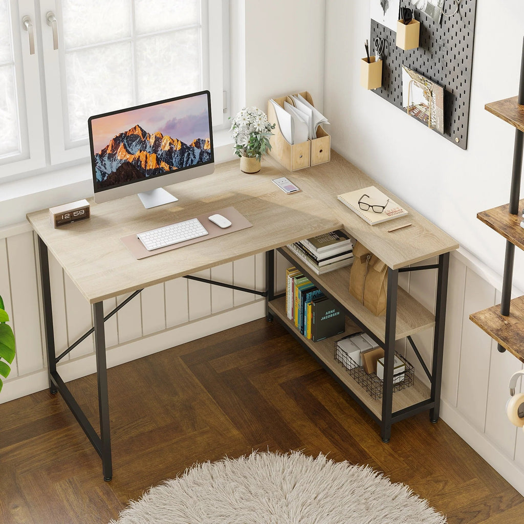 Small L-Shaped Computer Desk With Reversible Storage Shelves - 55-Inch / 47-Inch