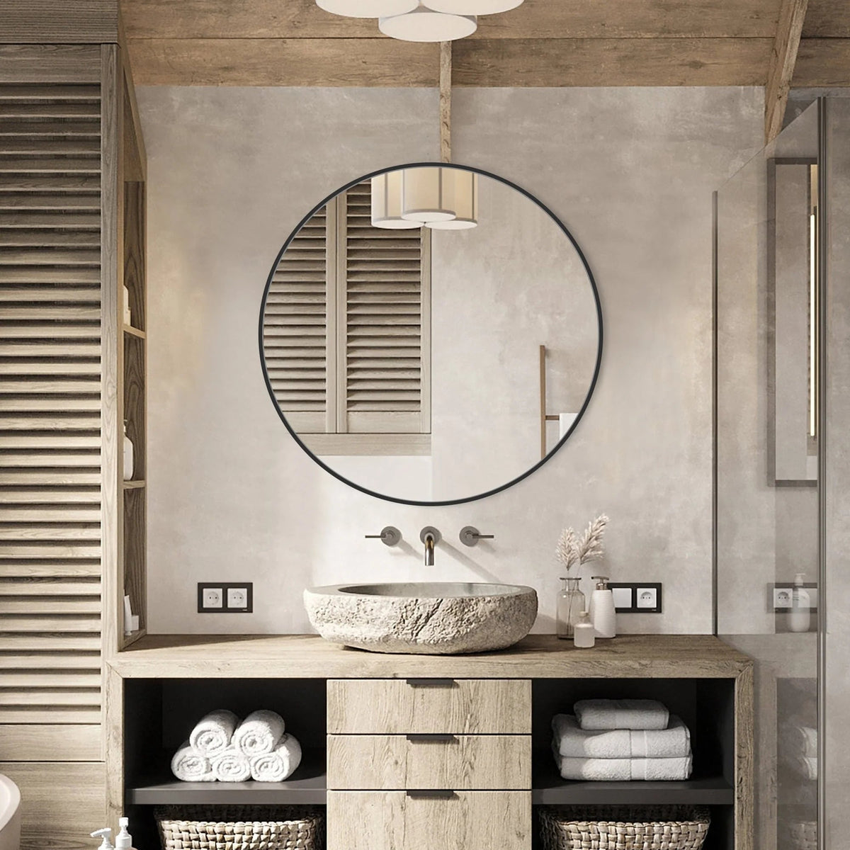Round Bathroom Vanity Mirror, 24x24 / 36x36, Black, Brushed Gold or Silver