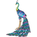 Outdoor Metallic Standing Peacock Yard Statue - 28-Inch