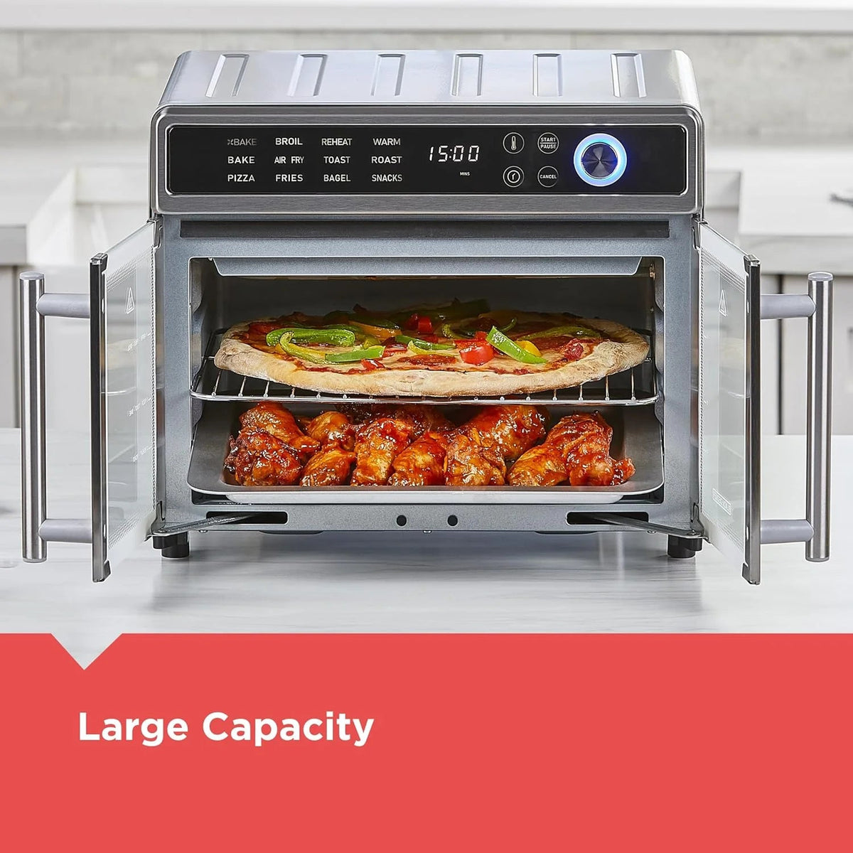BLACK+DECKER Crisp 'N Bake 12 in 1 Air Fryer Toaster Oven, 12 in Pizza, 6 Slices - French Doors