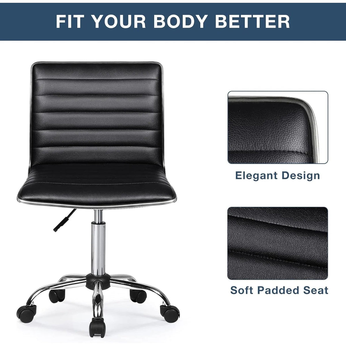 Adjustable Mid-Back Armless Swivel Office Chair With PU Leather - 265 lbs.