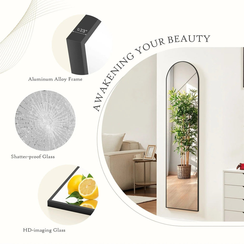 Full-Length Floor Mirror With Stand, Aluminum Alloy Frame - 71x30