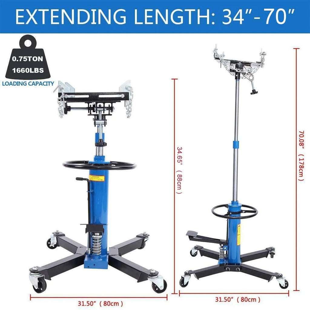 Hydraulic Car Transmission Jack Vertical Lift, 1660 Pounds, 33-70 in, Blue
