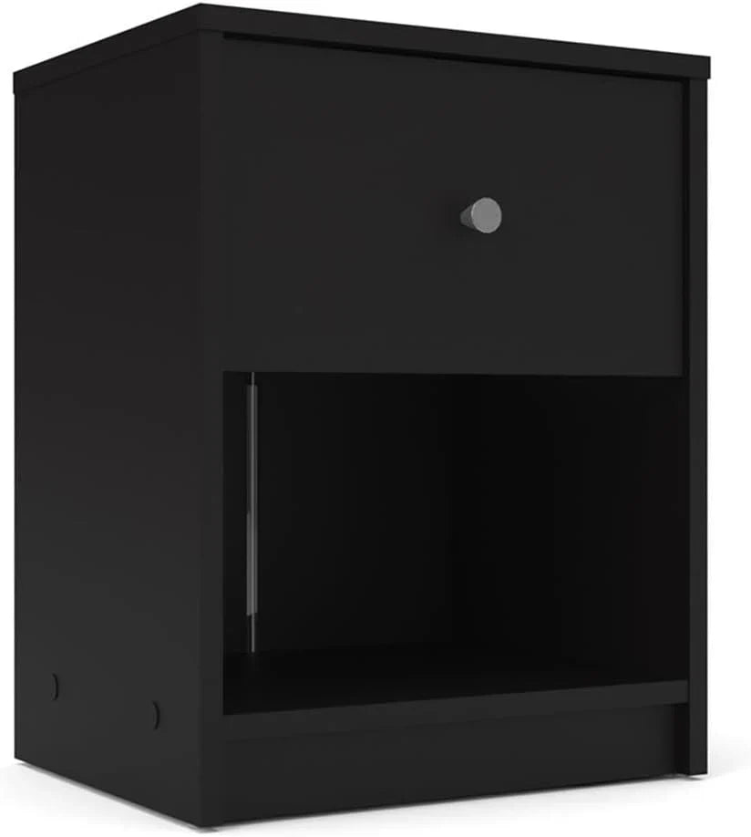 3-Piece Scandinavian Engineered Wood Bedroom Furniture Set With Black 6-Drawer Dresser, 3-Drawer Chest And Nightstand