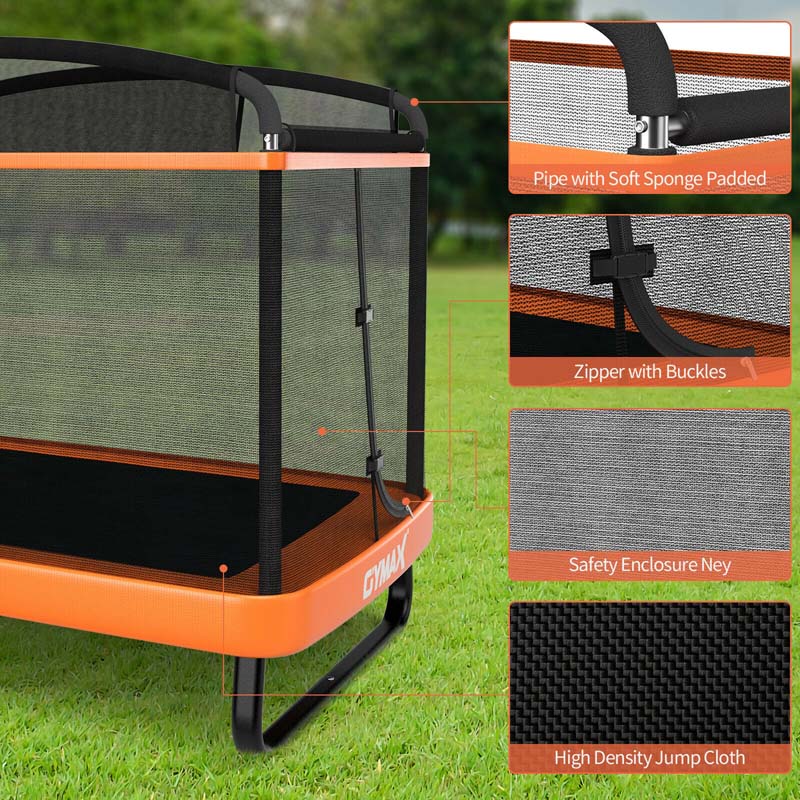 6 FT Kids Rectangle Trampoline With Swing And Safety Fence - ASTM Approved, Ages 3-8