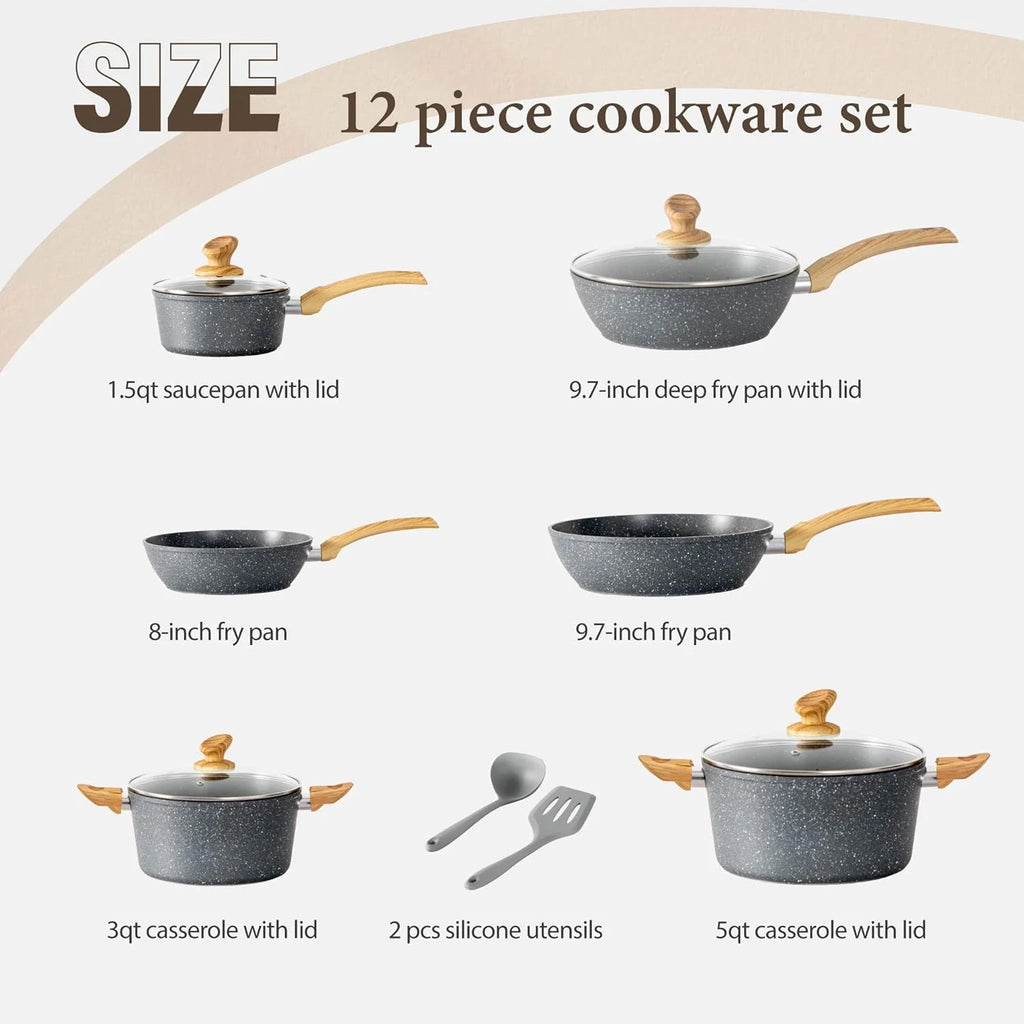 Kitchen Academy 12 Piece Green Granite Nonstick Induction Cookware Set - KA-CS01