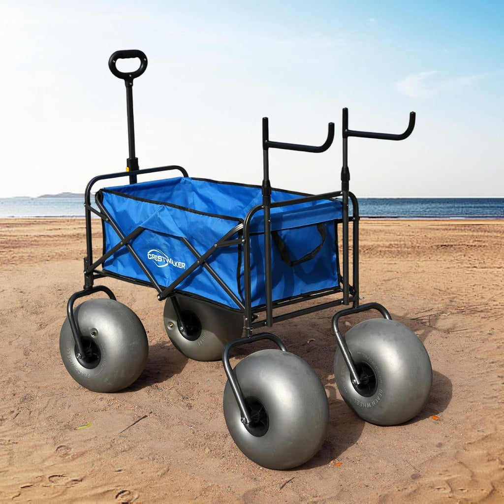 CRESTWALKER Beach Cart With 13in Balloon Wheels, Chair Racks And Pump - Beach Wagon