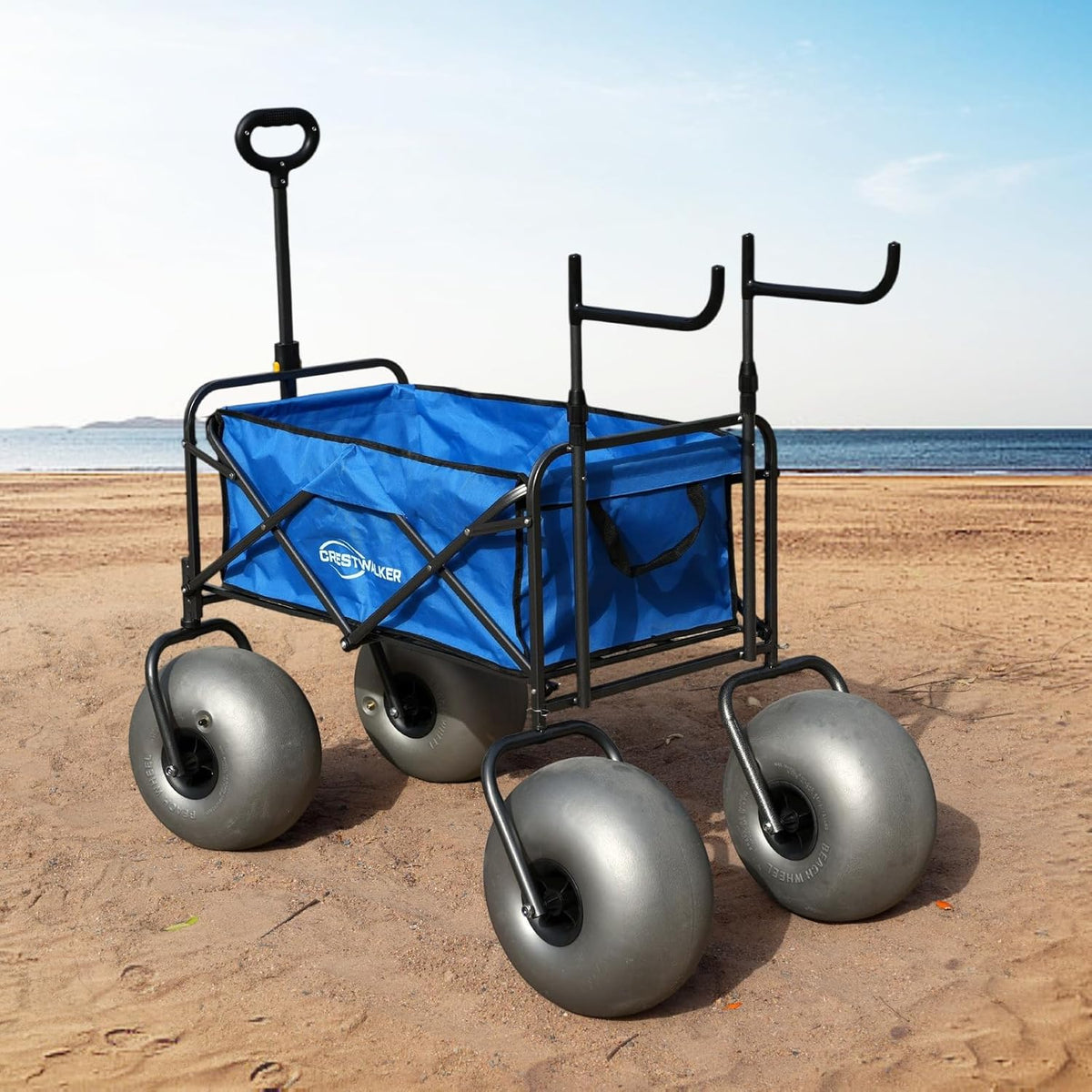 CRESTWALKER Beach Cart With 13in Balloon Wheels, Chair Racks And Pump - Beach Wagon